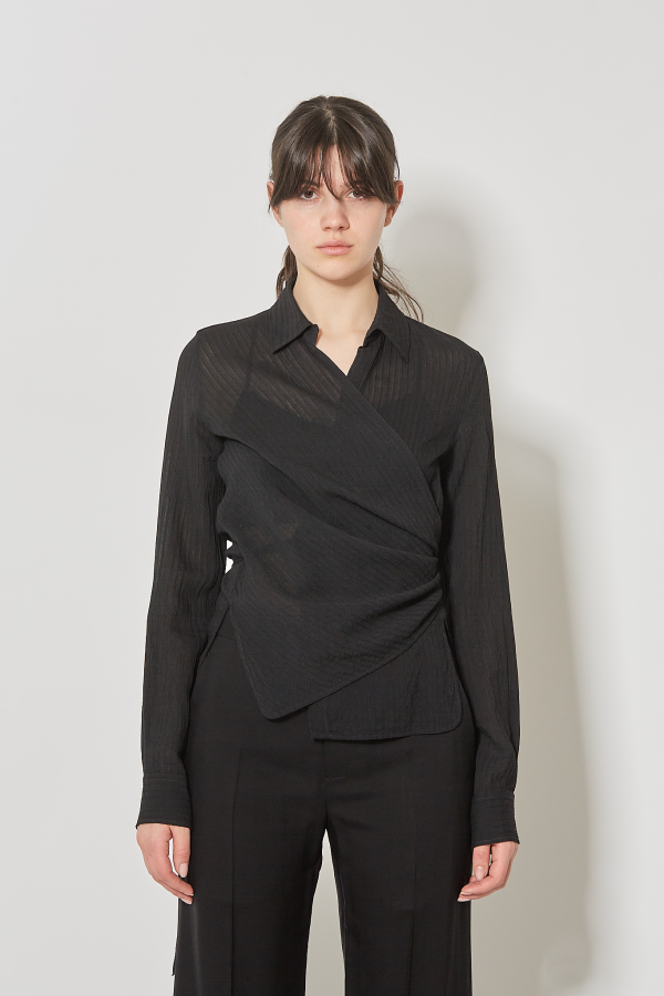 Alba Asymmetric Wrap Shirt - Black