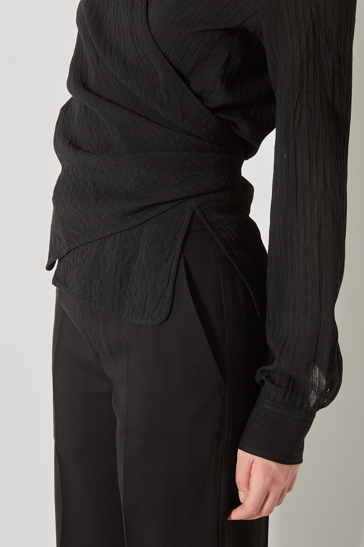 Alba Asymmetric Wrap Shirt - Black