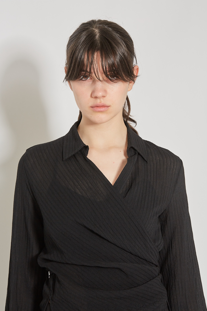 Alba Asymmetric Wrap Shirt - Black