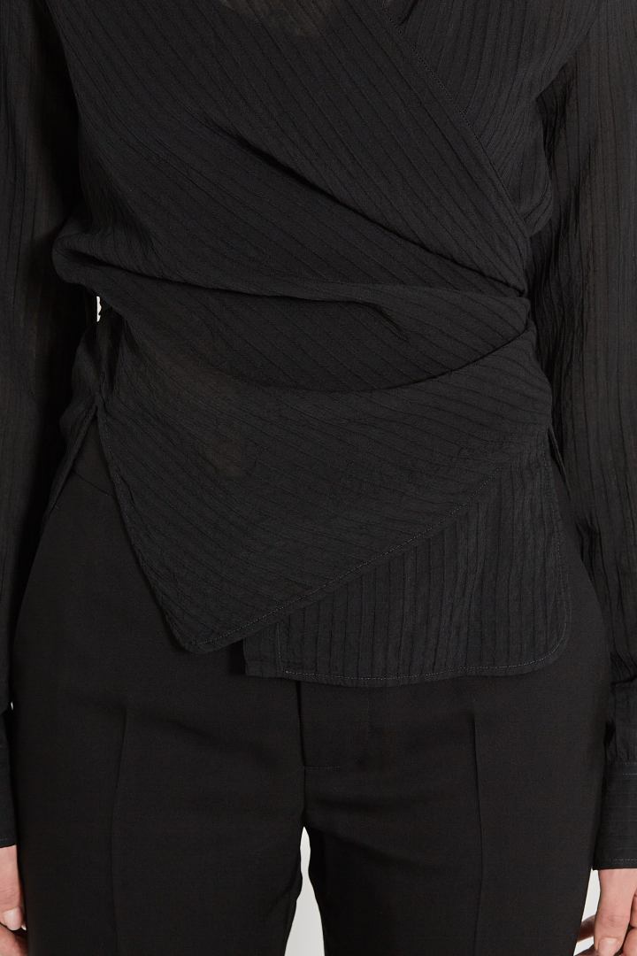 Alba Asymmetric Wrap Shirt - Black