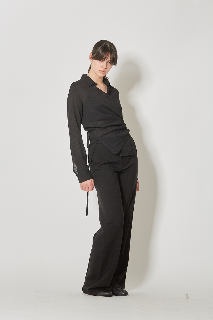 Alba Asymmetric Wrap Shirt - Black