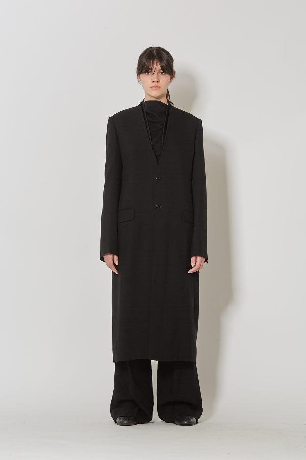 Kaat Straight Collarless Coat - Black