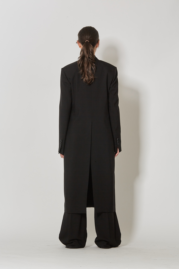 Kaat Straight Collarless Coat - Black