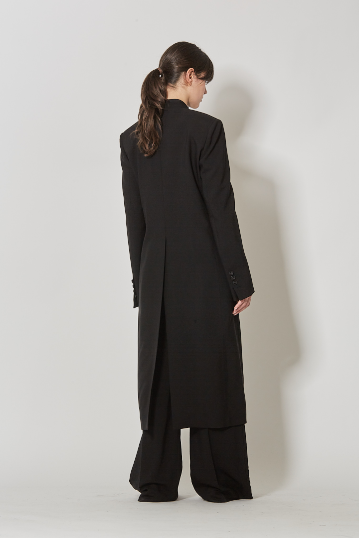 Kaat Straight Collarless Coat - Black