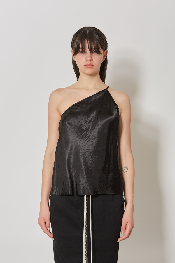 Top One Shoulder Slip Top - Black