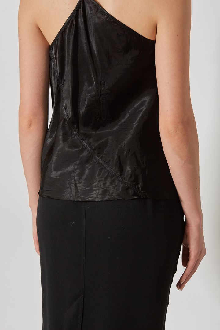 Top One Shoulder Slip Top - Black
