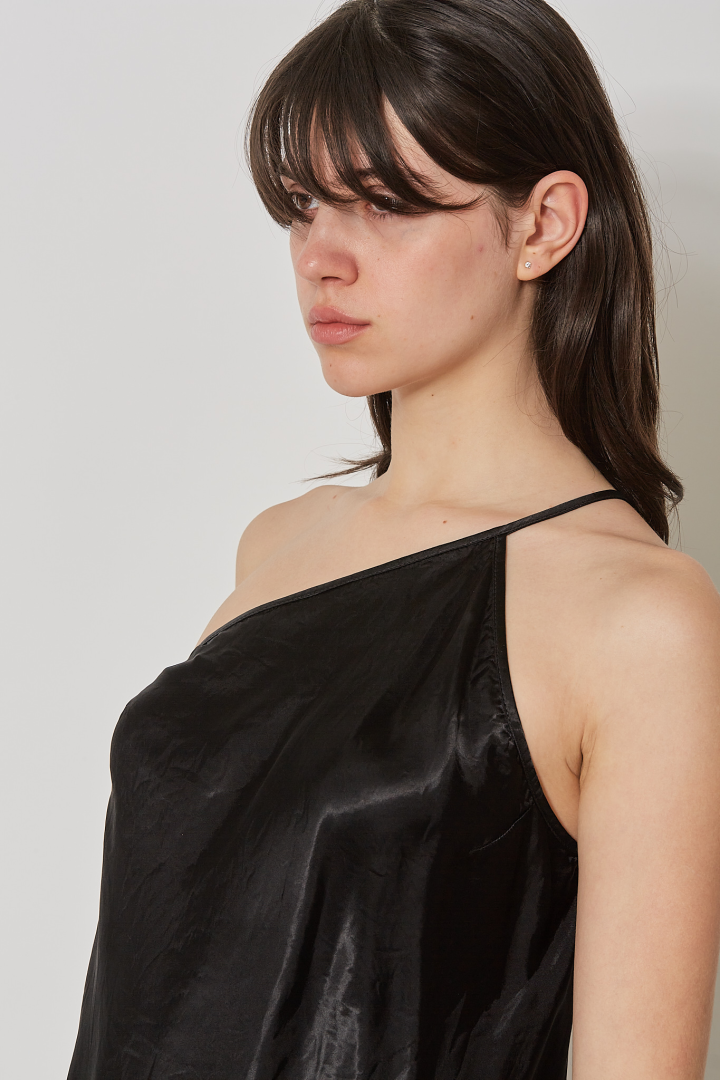 Top One Shoulder Slip Top - Black