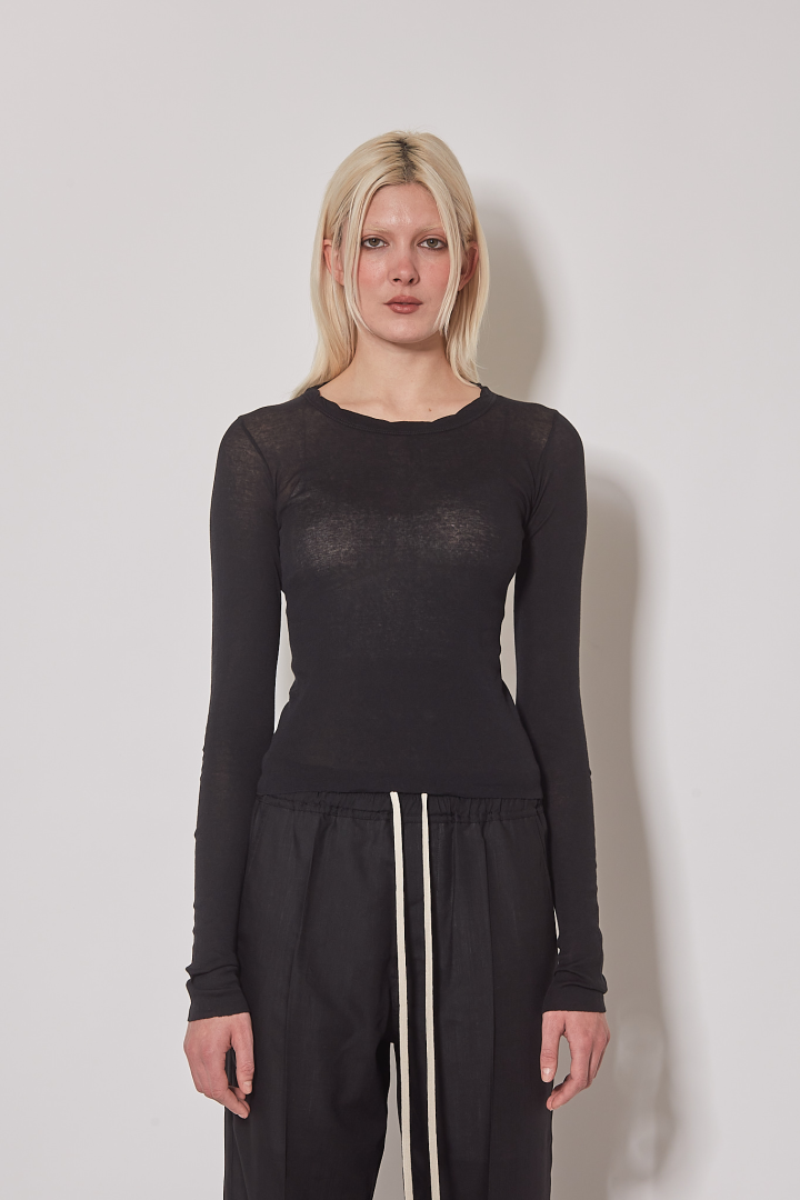 T-Shirt Cropped Rib LS T - Black