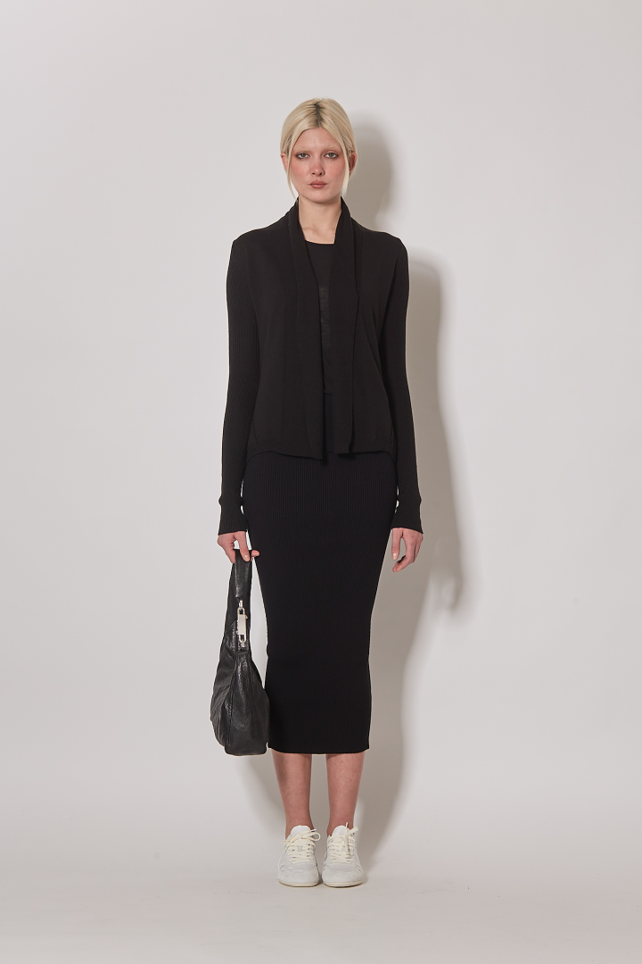 T-Shirt Cropped Rib LS T - Black