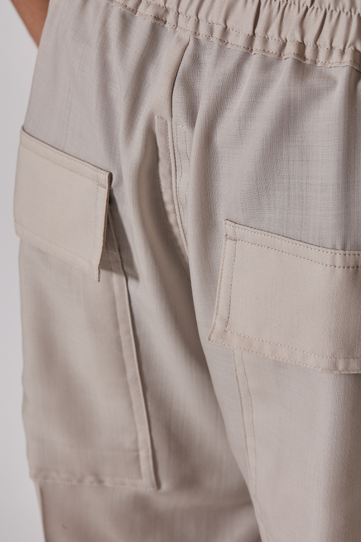 Pants Drawstring Slim Long - Pearl