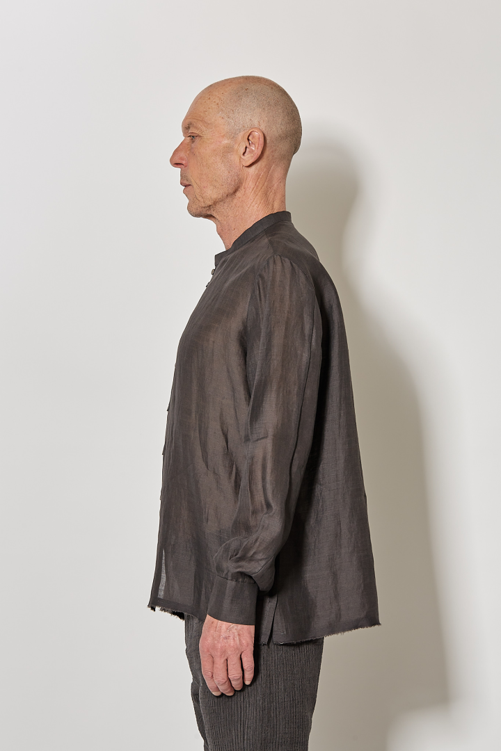 Over Shirt (Mandarin Collar) - Grey Brown