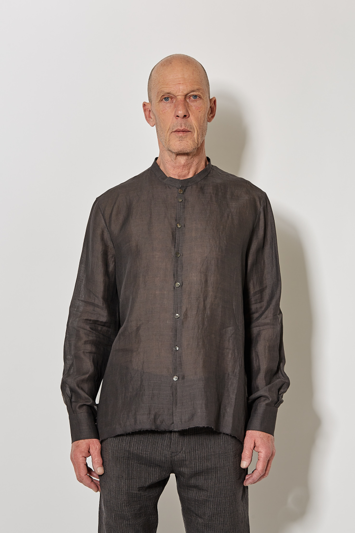 Over Shirt (Mandarin Collar) - Grey Brown