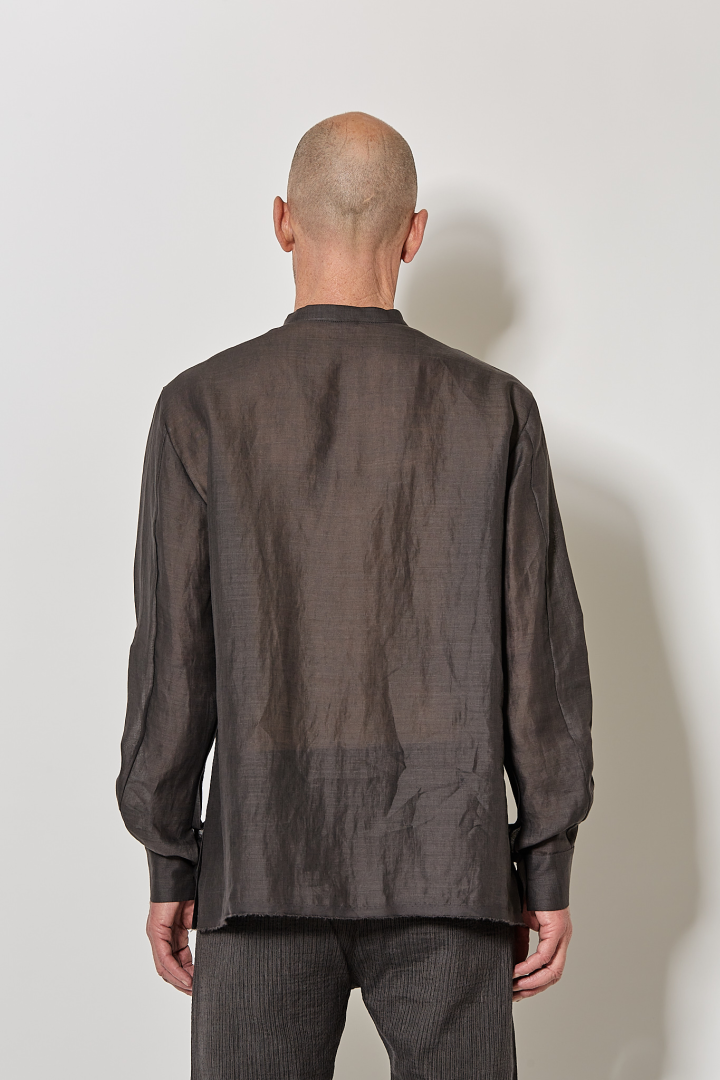 Over Shirt (Mandarin Collar) - Grey Brown