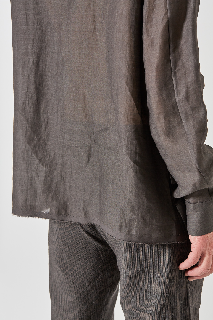 Over Shirt (Mandarin Collar) - Grey Brown