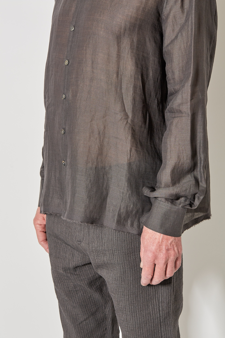Over Shirt (Mandarin Collar) - Grey Brown