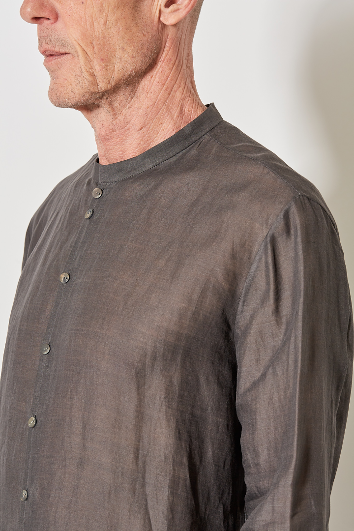 Over Shirt (Mandarin Collar) - Grey Brown
