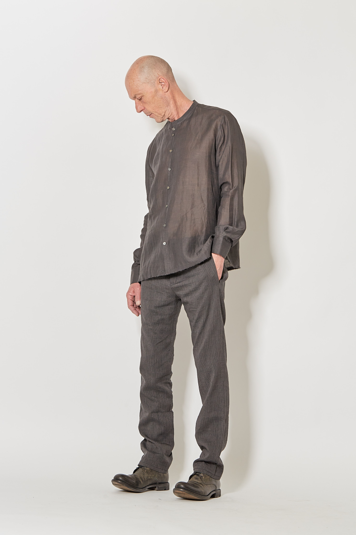 Over Shirt (Mandarin Collar) - Grey Brown