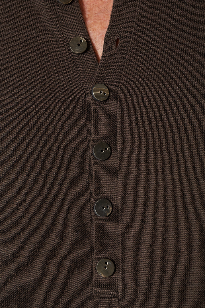 Seamless Shoulder Grandad Neck Sweater - Grey Brown