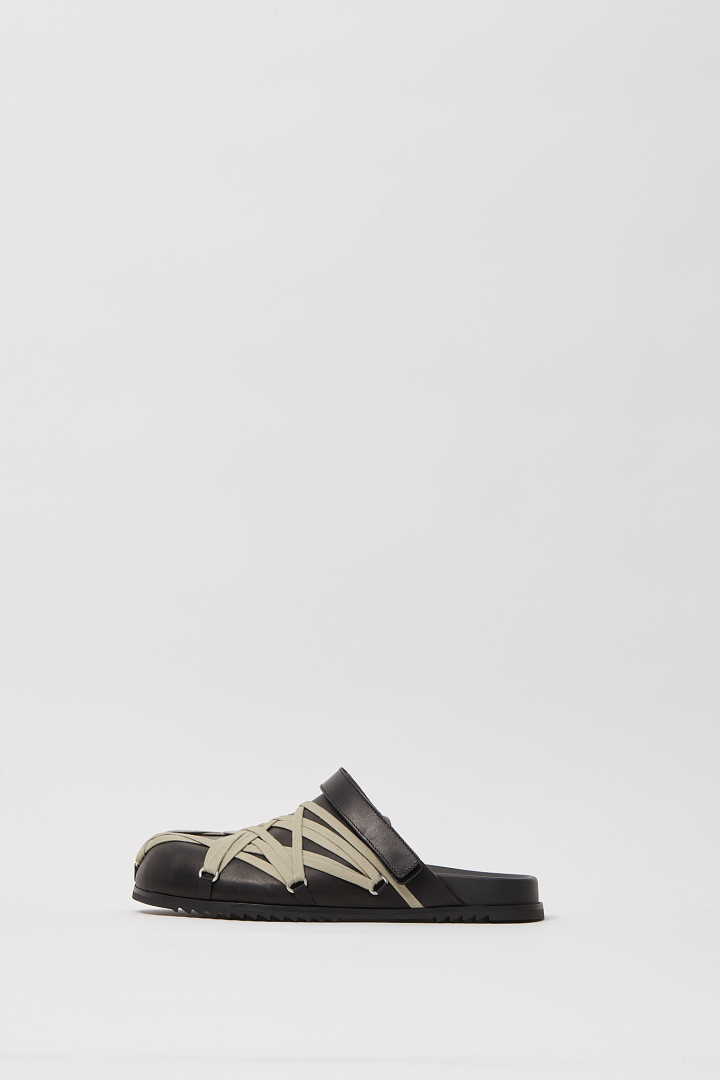 Leather Sandals Megalace Mule Granola - Black