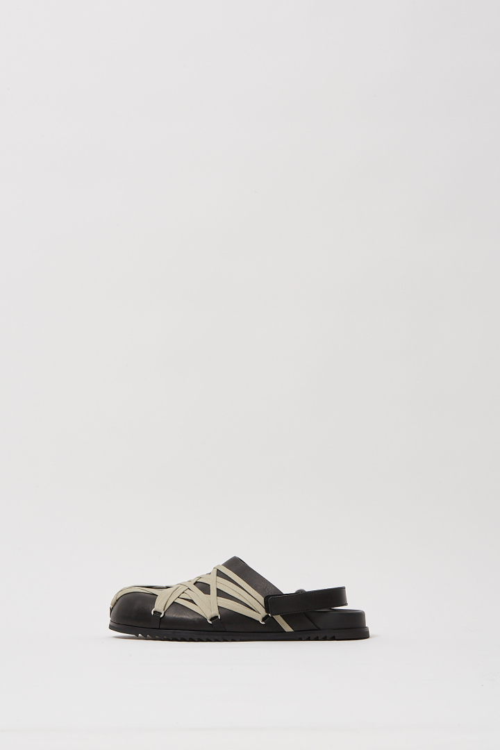 Leather Sandals Megalace Mule Granola - Black