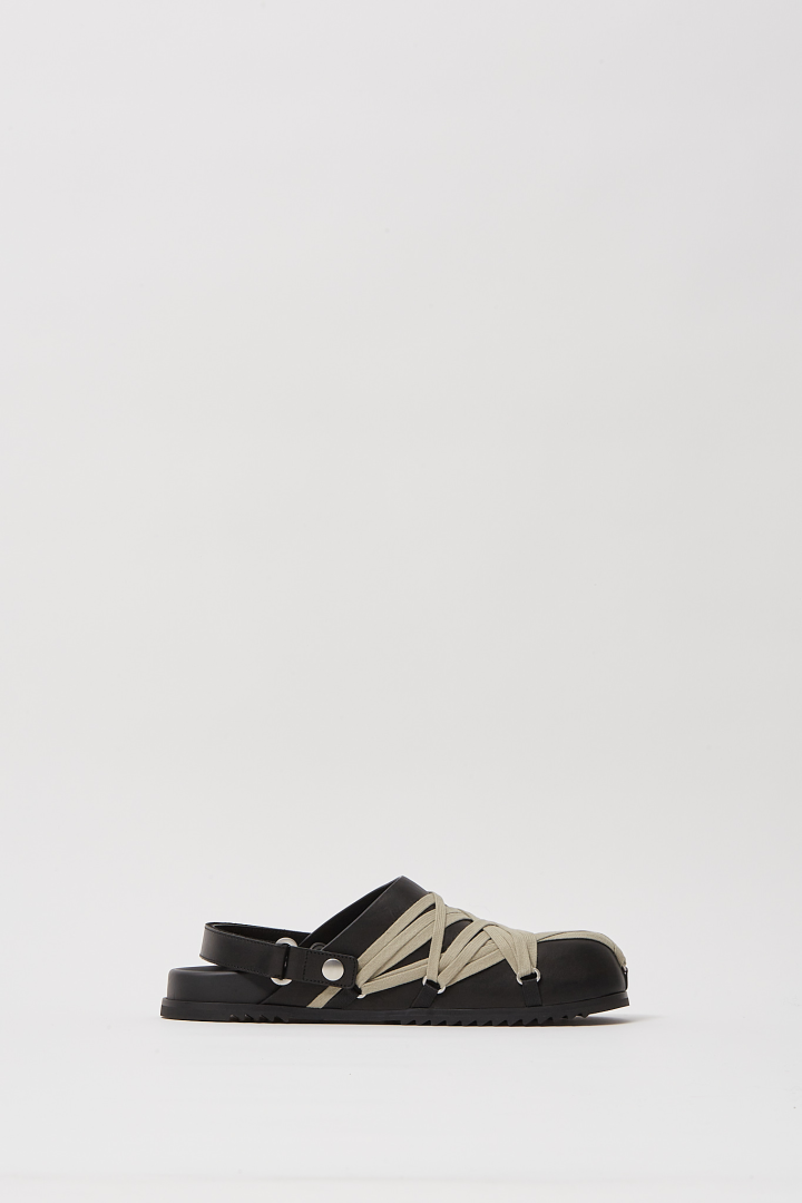 Leather Sandals Megalace Mule Granola - Black