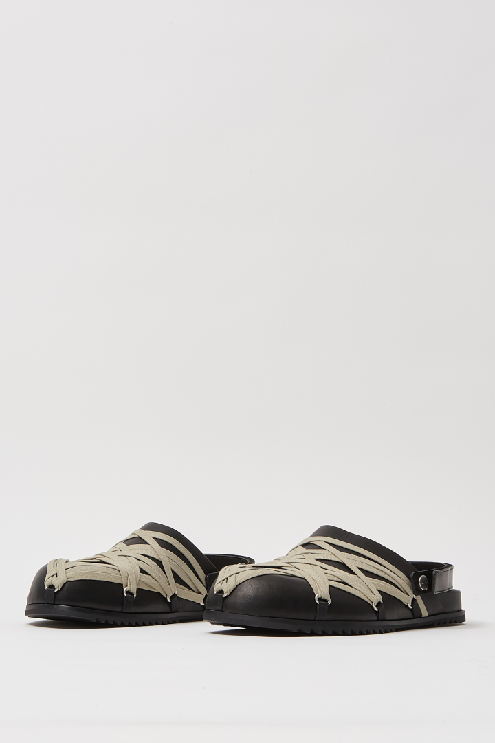 Leather Sandals Megalace Mule Granola - Black