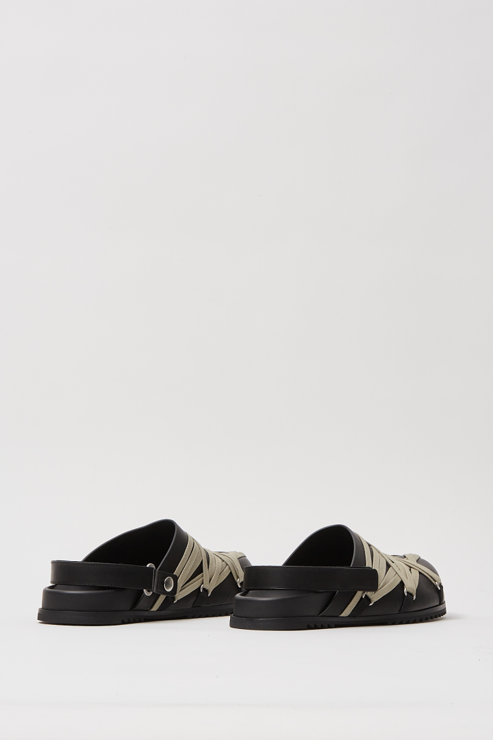 Leather Sandals Megalace Mule Granola - Black