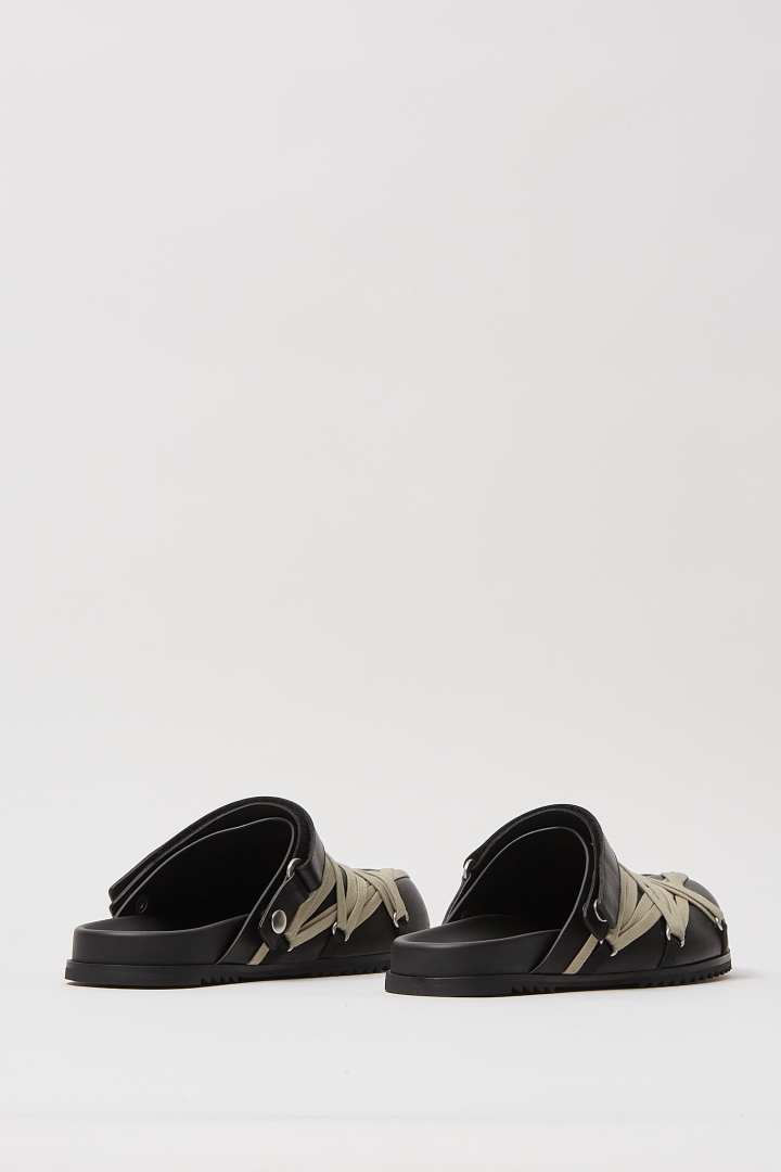 Leather Sandals Megalace Mule Granola - Black