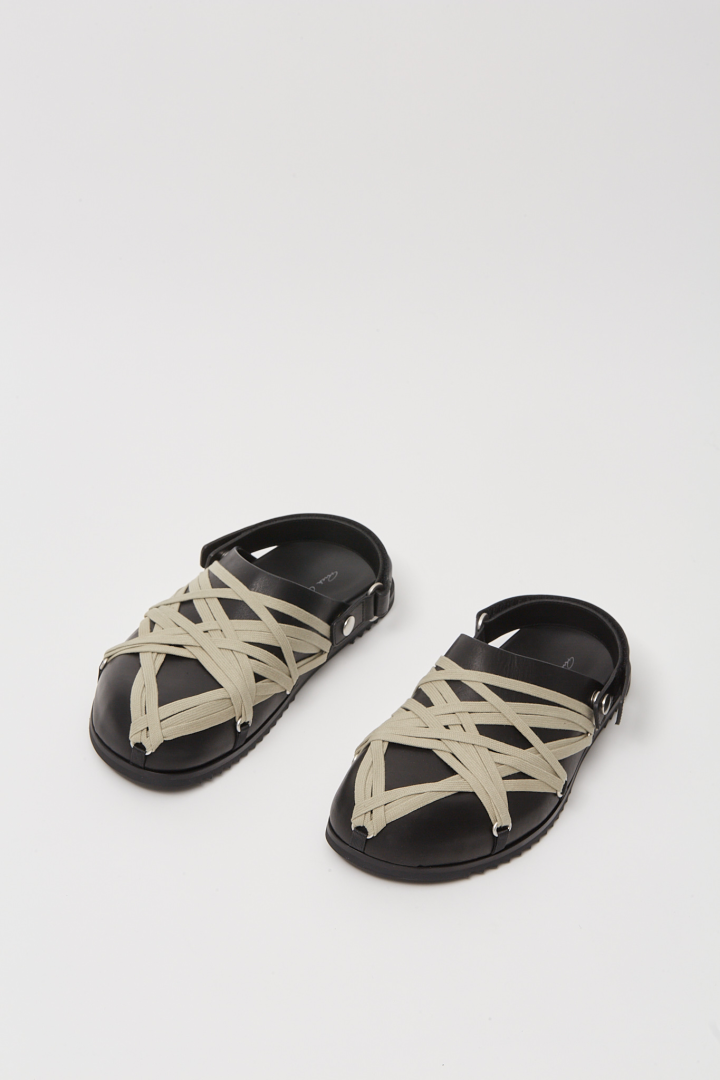 Leather Sandals Megalace Mule Granola - Black