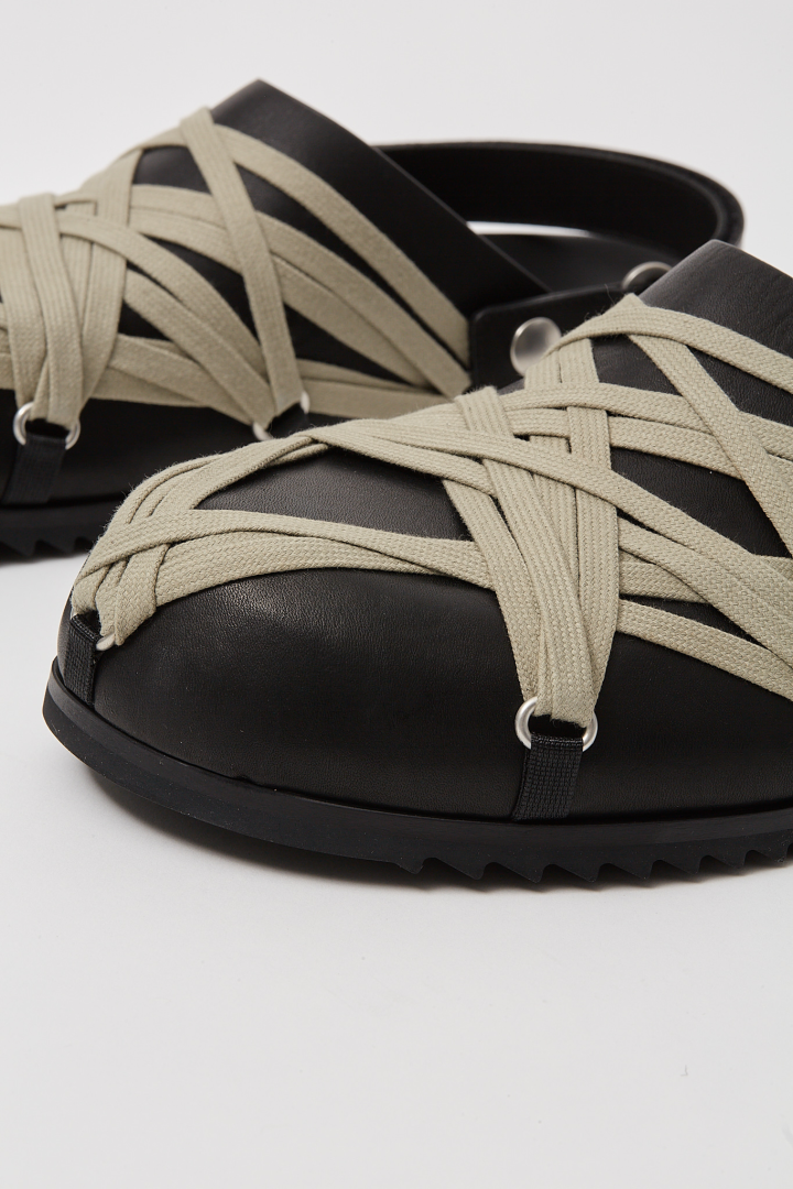 Leather Sandals Megalace Mule Granola - Black