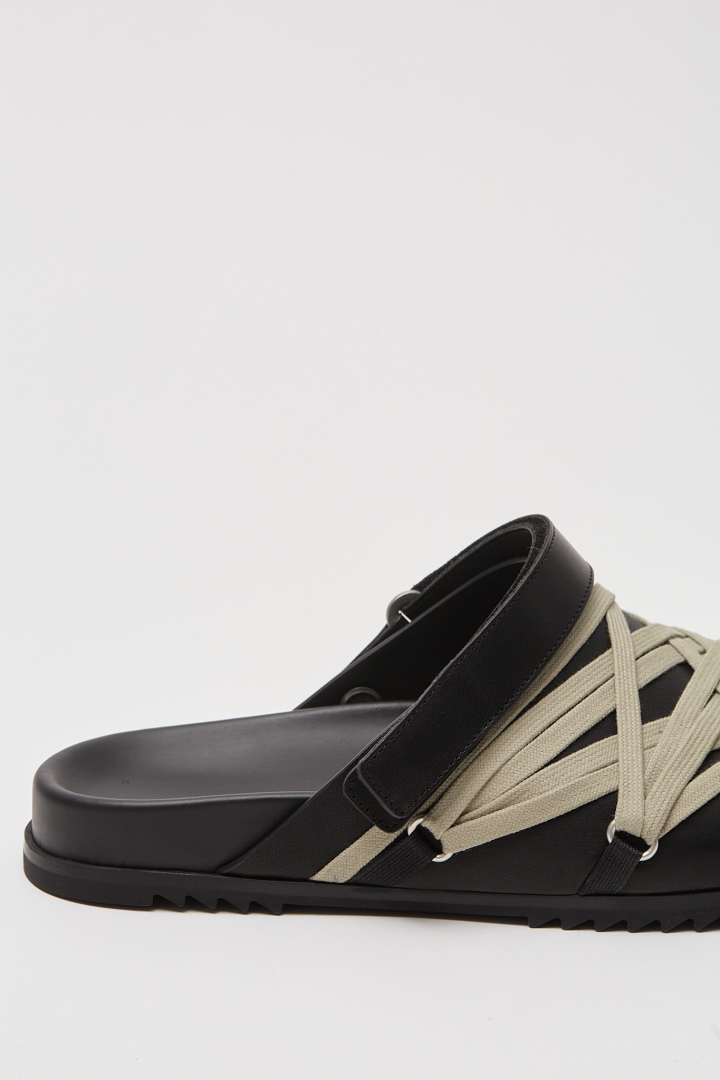 Leather Sandals Megalace Mule Granola - Black