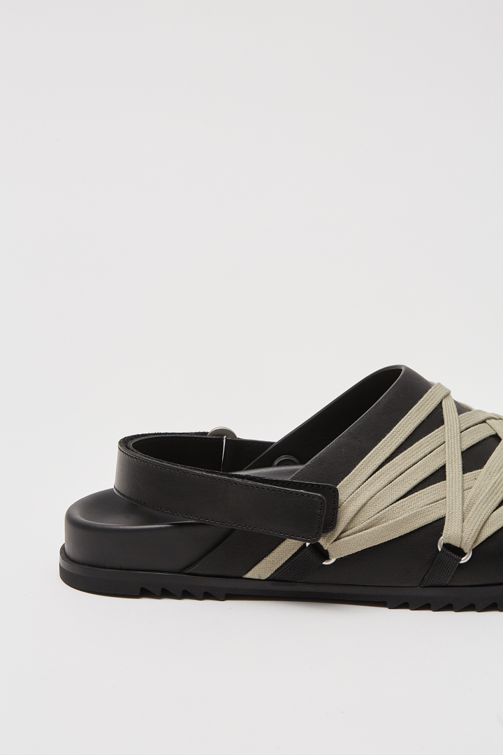 Leather Sandals Megalace Mule Granola - Black