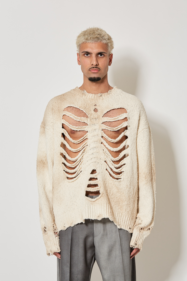 Rib & Spine Knit Pullover - Ivory