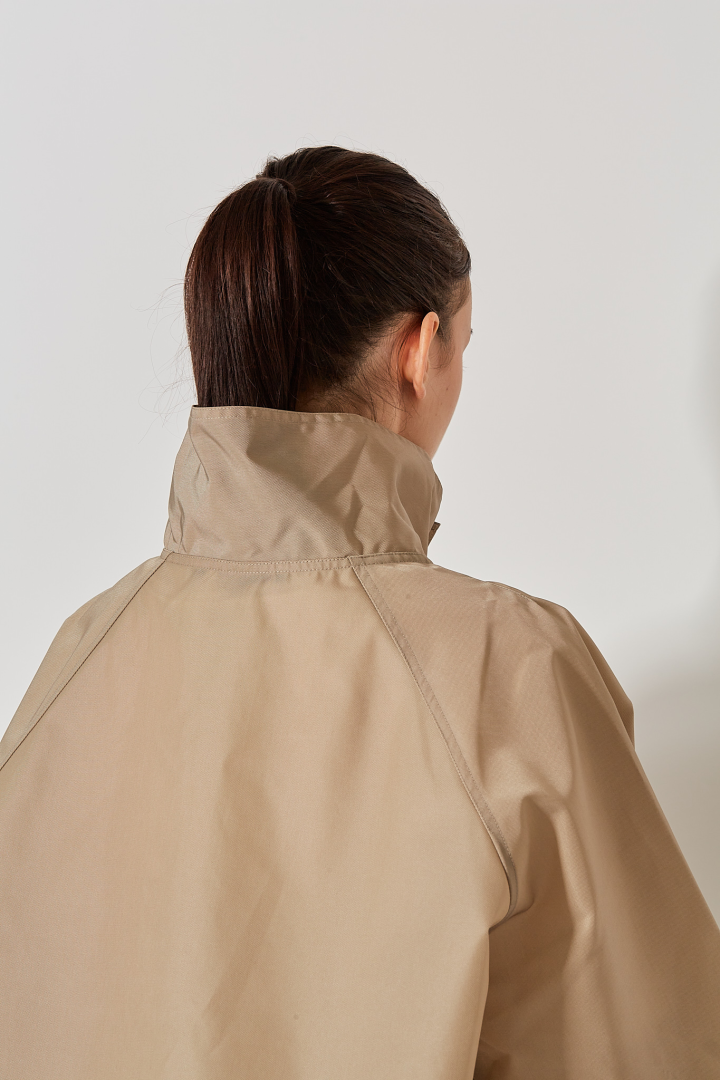 Stand Collar Short Jacket W Patch Pockets - Moonstone