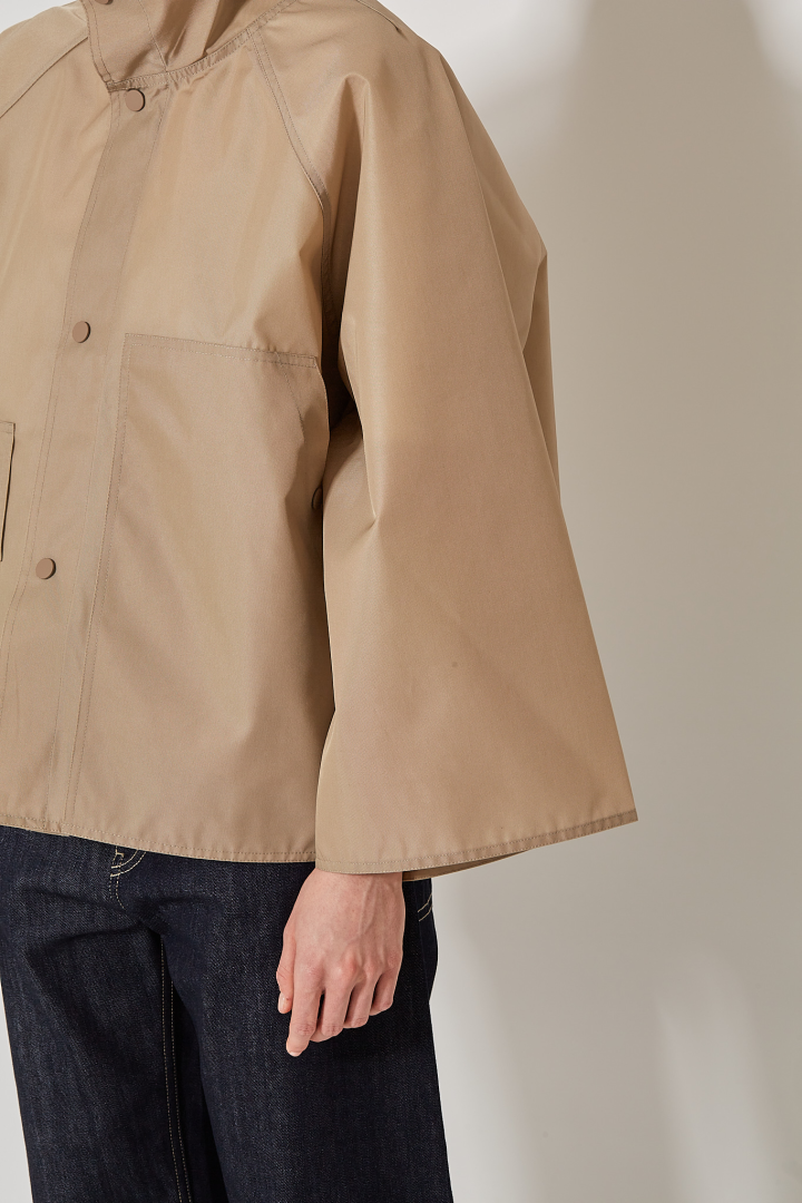 Stand Collar Short Jacket W Patch Pockets - Moonstone