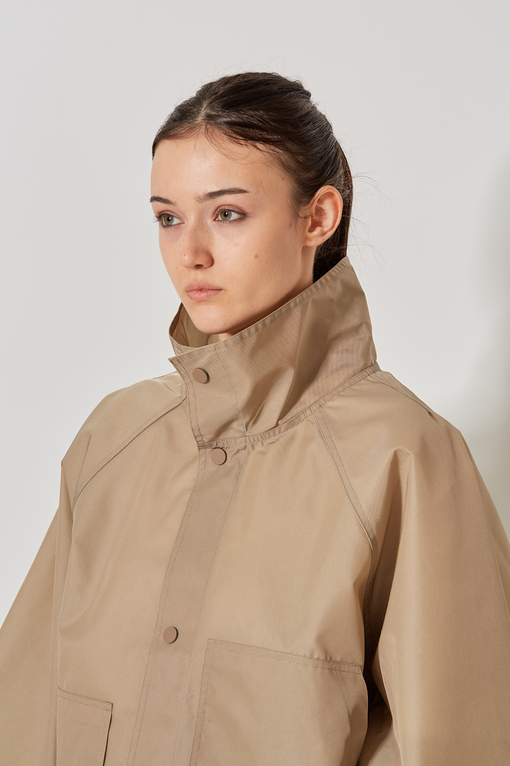 Stand Collar Short Jacket W Patch Pockets - Moonstone