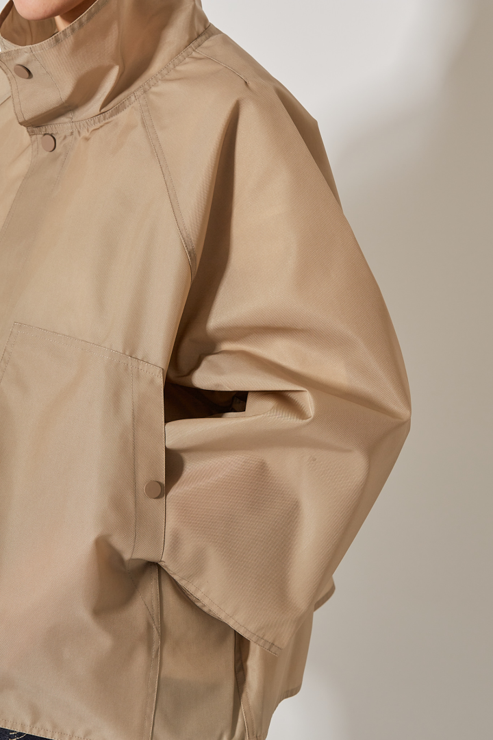 Stand Collar Short Jacket W Patch Pockets - Moonstone