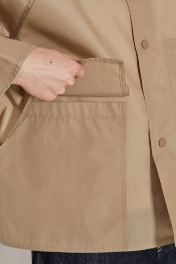 Stand Collar Short Jacket W Patch Pockets - Moonstone