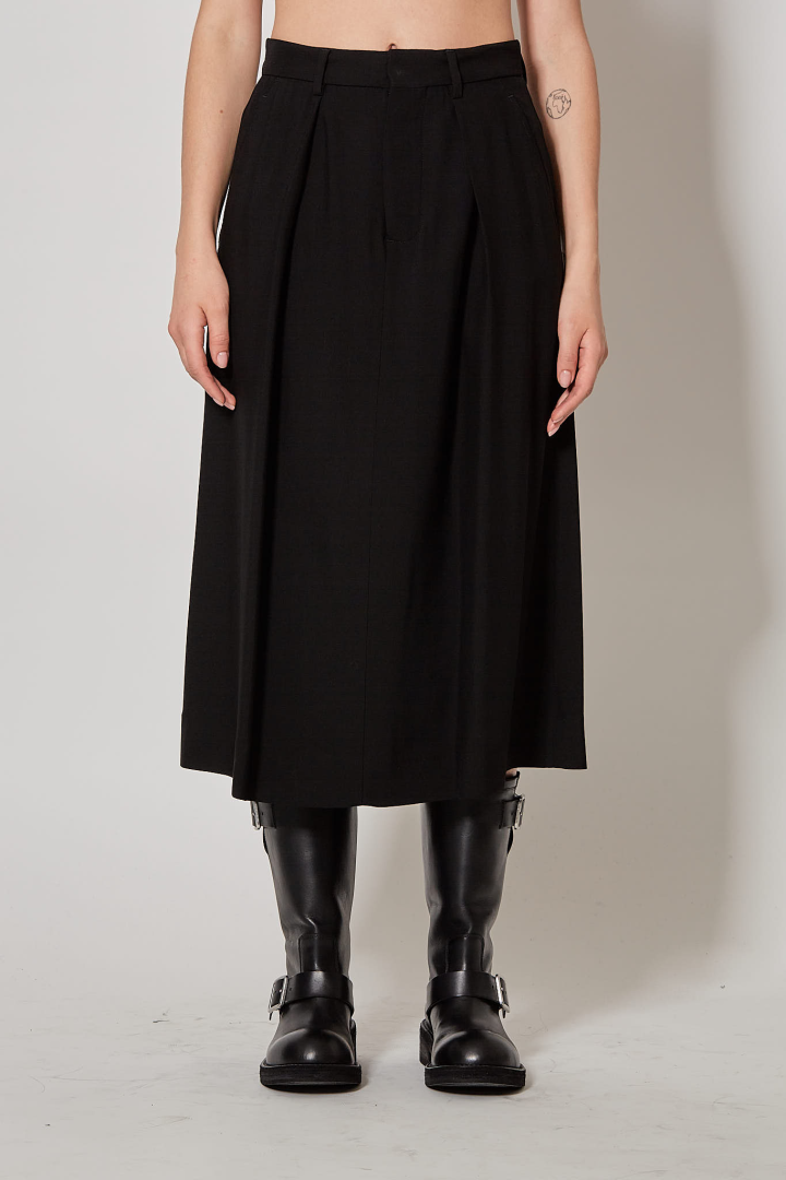 Yura Midi 'A' Line Pleated Skirt - Black