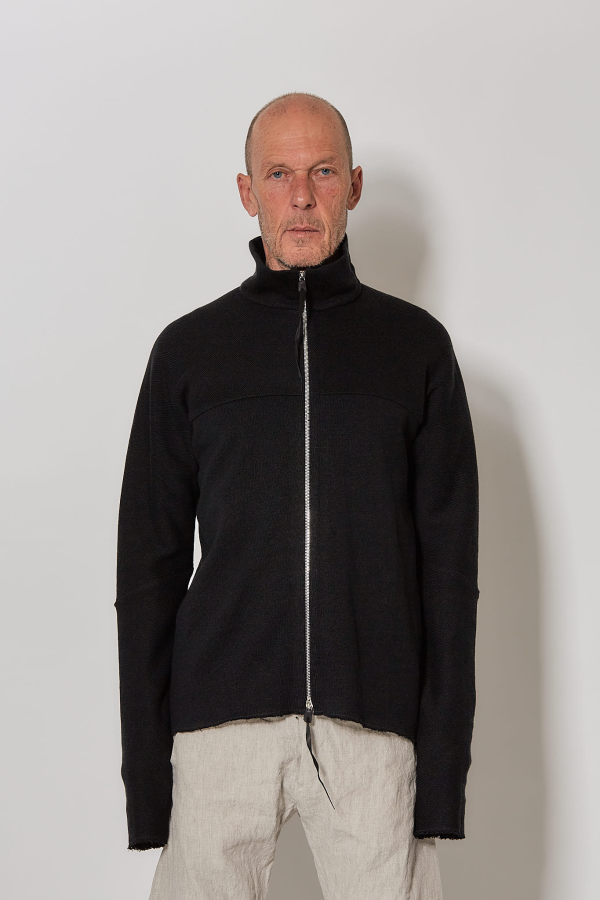 Zipped Tall Collar Shirt - Black