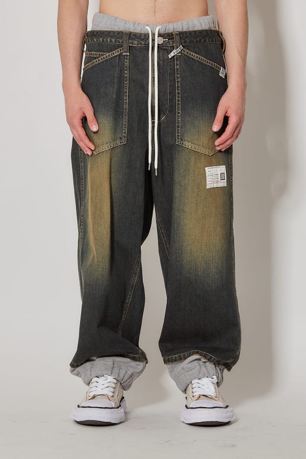 Sweat Combined Denim Pants - Indigo