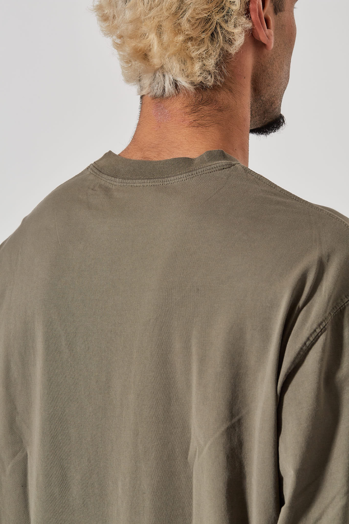 ‘’Scribble’’ Oversized Crew Neck Pullover - Overdye Green