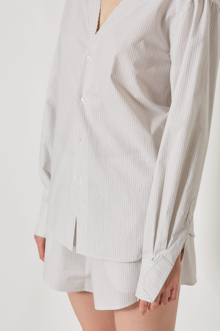 Long Sleeved Shirt - Off White/Grey