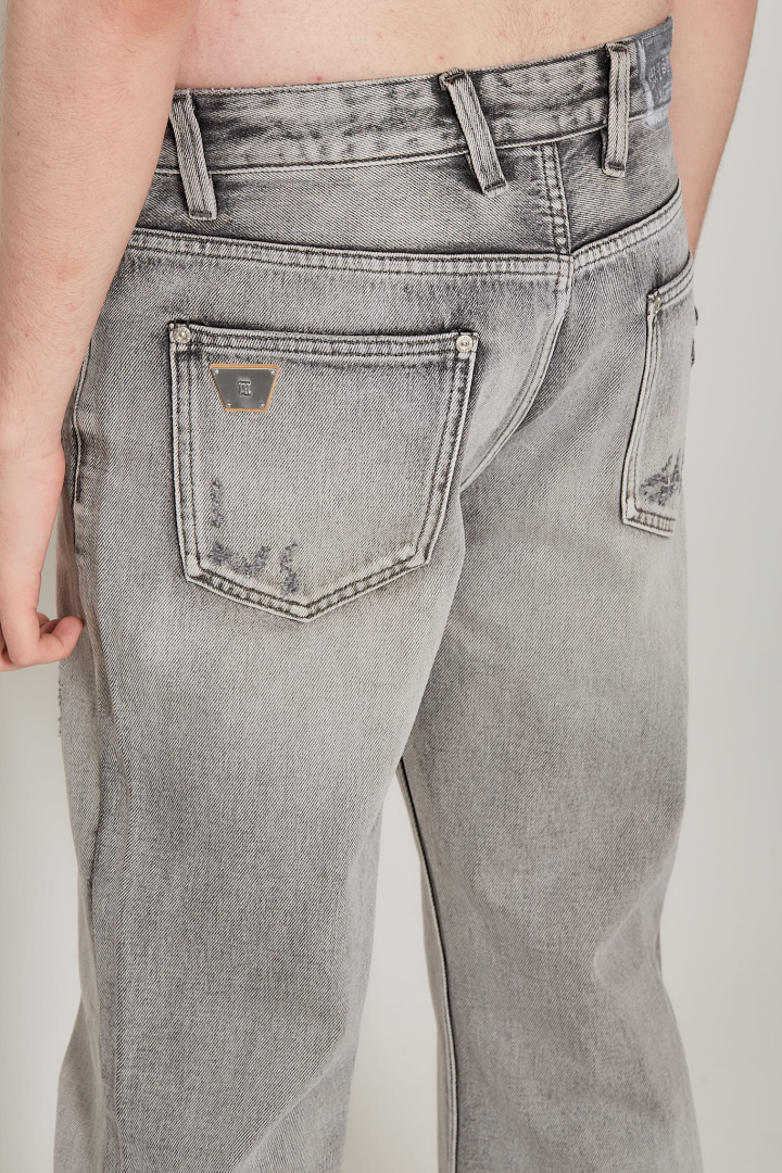Charcoal Bootcut Denim Trousers Unisex - Grey