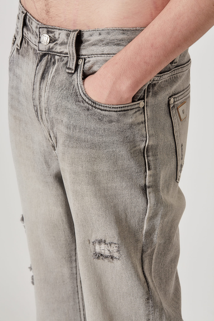 Charcoal Bootcut Denim Trousers Unisex - Grey