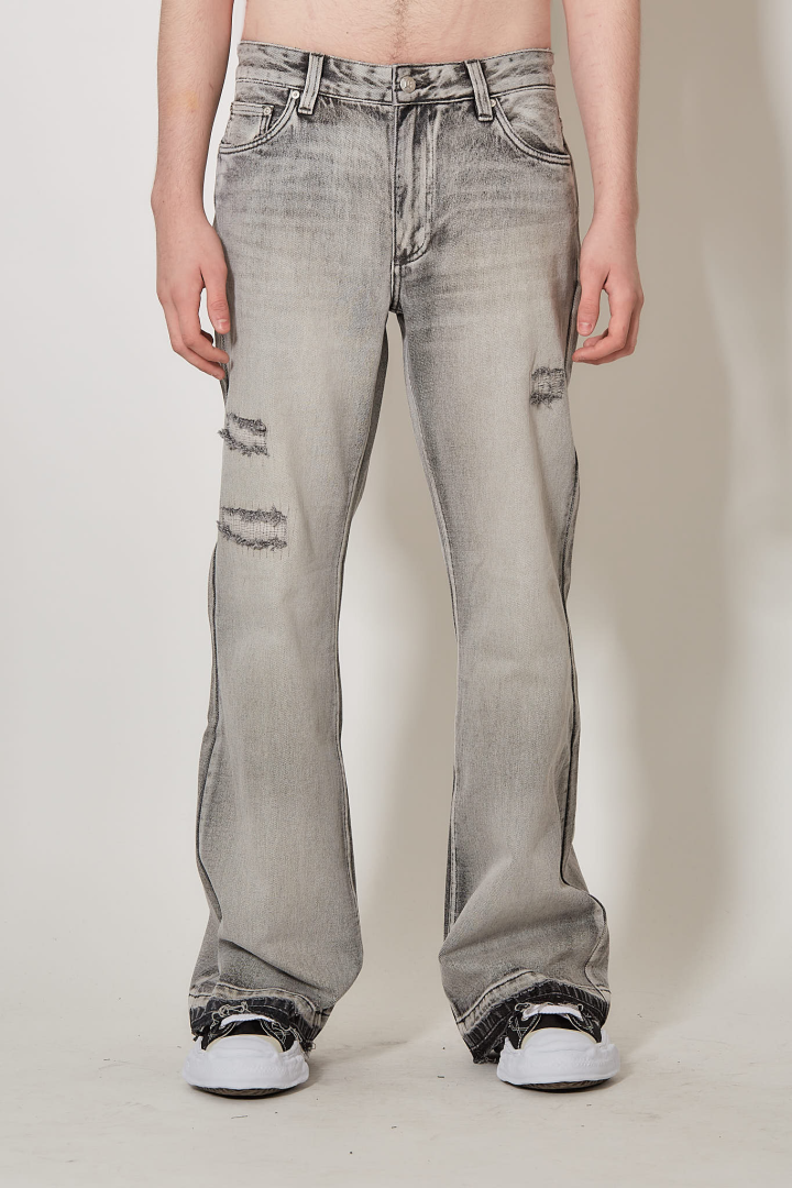 Charcoal Bootcut Denim Trousers Unisex - Grey