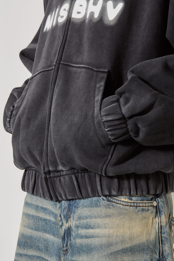 Community Zipped Hoodie Unisex - Washed Black