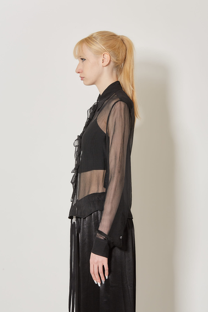Erma Slim Fit Ruffled Shirt - Black