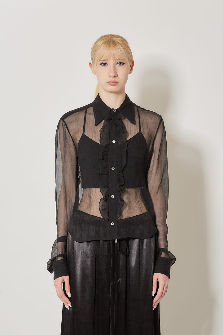Erma Slim Fit Ruffled Shirt - Black