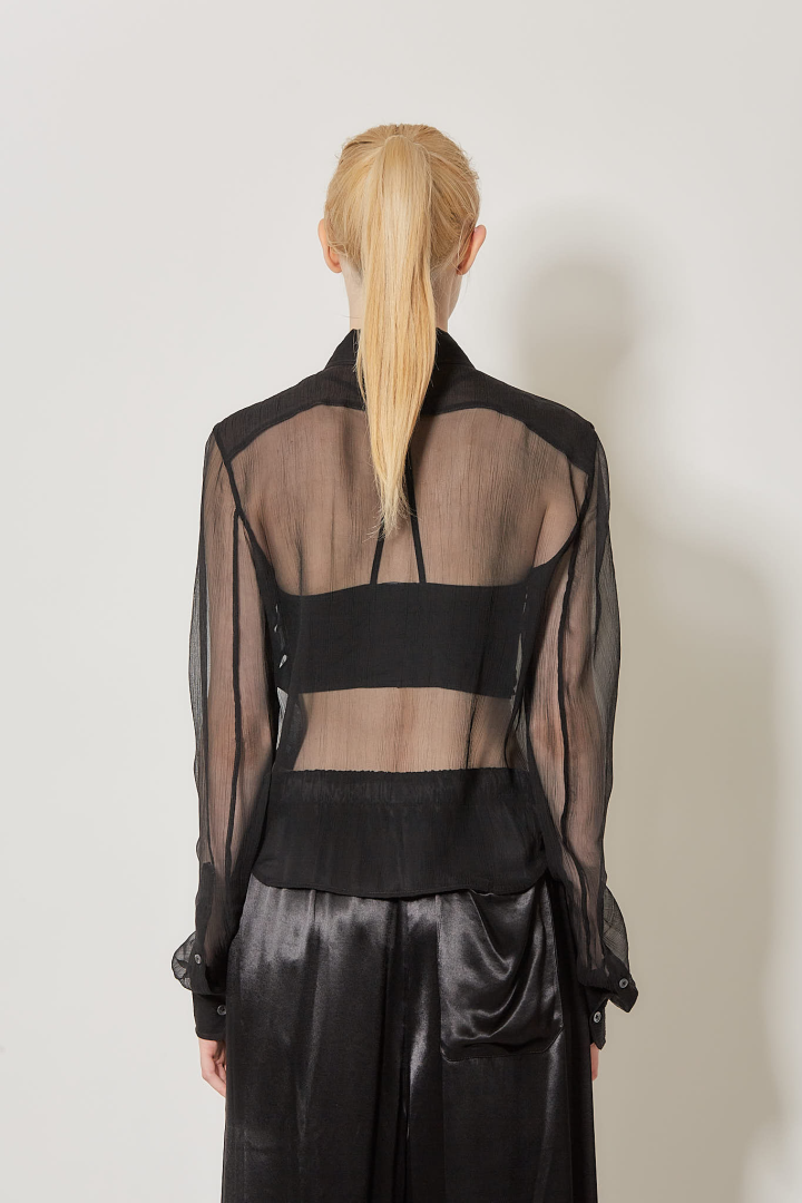 Erma Slim Fit Ruffled Shirt - Black
